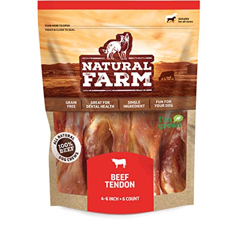 Natural Farm Extra-Thick Beef Tendons, 4-6 Inch (6 Units) - Натуральный хондроитин и коллаген: Поддерживает здоровье суставов, отлично подходит для здоровья зубов - Изготовлено и упаковано компанией Natural Farm, все размеры для собак