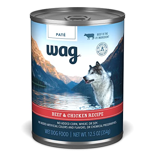 Бренд Amazon - Влажный консервированный корм для собак Wag, рецепт с говядиной и курицей, банка 12,5 унций (упаковка из 12)