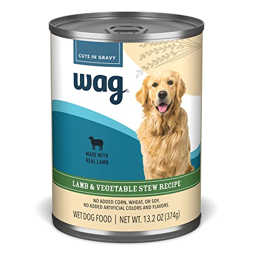 Amazon Brand - Wag Влажный консервированный корм для собак, Рецепт рагу из ягненка и овощей, 13,2 унции (упаковка из 12)
