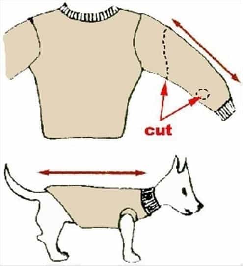DIV Переработанные мерки для свитера для собак без шитья