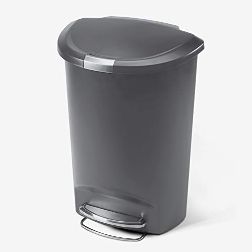 simplehuman 50 литров / 13 галлонов Полукруглый кухонный ступенчатый мусорный бак с безопасным скользящим замком, серый пластик