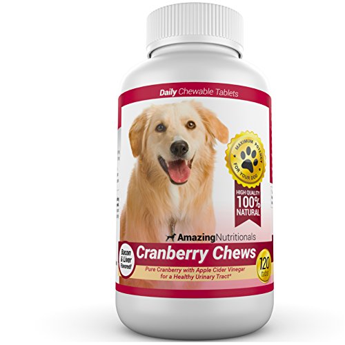 Amazing Cranberry for Dogs Pet Antioxidant, Urinary Tract Support Preventents and Eliminates UTI in Dogs, 120 Chews