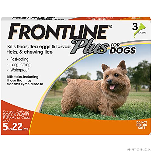 Frontline Plus средство от блох и клещей для собак (маленькая собака, 5-22 фунта, 3 дозы)
