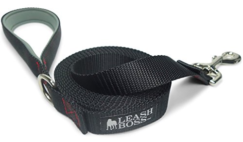 Поводок для собак Leashboss 10 футов с мягкой ручкой - длинный поводок для походов, кемпинга, исследований или прогулок (10 футов, черный/красный/серый)