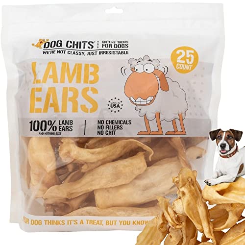Dog Chits Lamb Ears for Dogs - жевательные конфеты для собак и щенков | без запаха | USDA | полностью натуральные, лакомства | долгоиграющие жевательные конфеты | большие | 25 упаковок